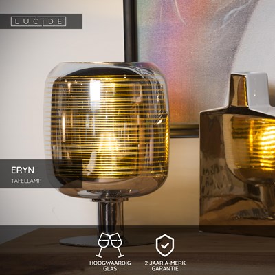Lucide ERYN - Tafellamp - Ø 20 cm - 1xE27 - Chroom
